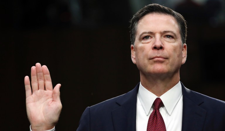 In this Thursday, June 8, 2017, file photo, former FBI director James Comey speaks during a Senate Intelligence Committee hearing on Capitol Hill, in Washington.