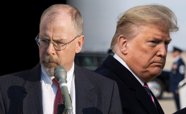 John Durham (left) and Donald Trump (right) are seen.