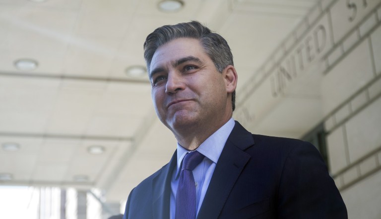 Jim Acosta, chief White House correspondent for CNN, pauses while speaking to members of the media following a hearing outside the U.S. District Courthouse in Washington, D.C., U.S., on Friday, Nov. 16, 2018. PresidentÂ Donald TrumpÂ must restore White House access to CNN reporter Acosta for now, a federal judge said.