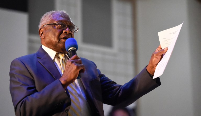 U.S. House Majority Whip Jim Clyburn speaks at a town hall about his student debt loan relief bill on Wednesday, Oct. 9, 2019, at South Carolina State University in Orangeburg, S.C.