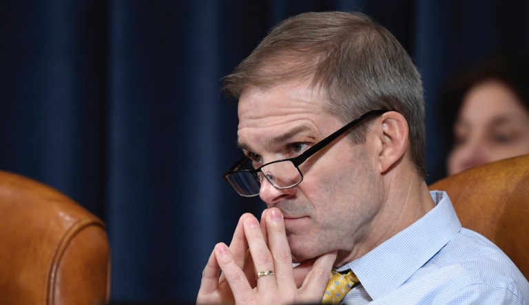 Republican lawmakers, from left, Rep. Mark Meadows, R-N.C., Rep. Jim Jordan, R-Ohio, ranking member of the Committee on Oversight Reform, and Rep. Lee Zeldin R-N.Y., appear before members of the media outside a closed door meeting on Capitol Hill in Washington, Tuesday, Oct. 15, 2019.