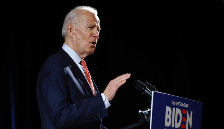 Democratic presidential candidate former Vice President Joe Biden speaks about the coronavirus Thursday, March 12, 2020, in Wilmington, Del (AP Photo/Matt Rourke)