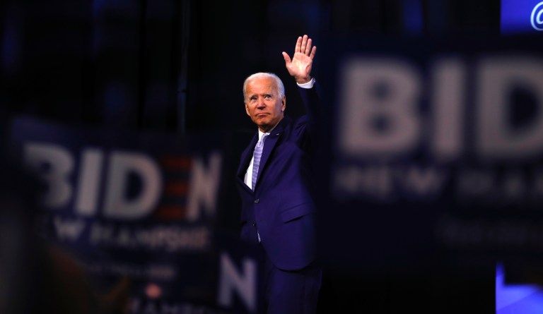 Democratic presidential candidate former Vice President Joe Biden waves before leaving the stage after speaking at the New Hampshire state Democratic Party convention, Saturday, Sept. 7, 2019, in Manchester, NH.