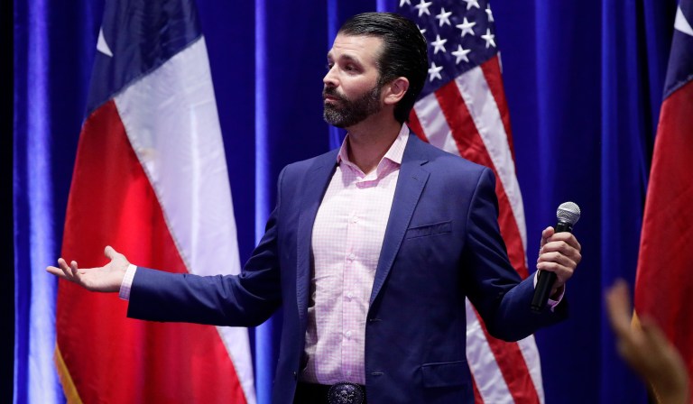 Donald Trump, Jr. speaks to supporters of his father, President Donald Trump, during a panel discussion, Tuesday, Oct. 15, 2019, in San Antonio.                          