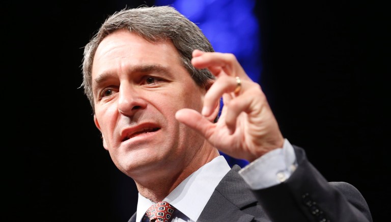Former Virginia Attorney General Ken Cuccinelli addresses the Virginia GOP Convention in Roanoke, Va.  President Donald Trumpâs anointment of Cuccinelli as acting head of a major federal immigration agency has prompted muttering from Republican senators whose job descriptions include confirming top administration aides. But itâs not gone beyond muttering.