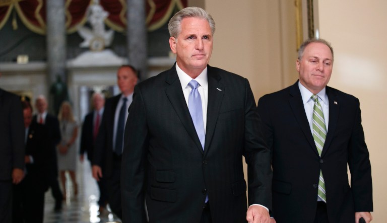 House Minority Leader Kevin McCarthy of Calif., speaks during a news conference on Capitol Hill in Washington, Friday, Oct. 18, 2019.