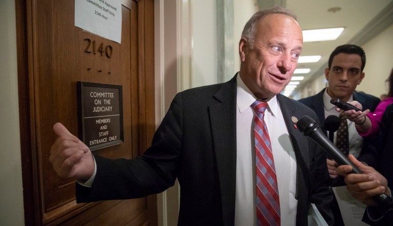 Rep. Steve King, R-Iowa, a member of the House Judiciary Committee, arrives for a closed-door interview with Peter Strzok, the FBI agent facing criticism following a series of anti-Trump text messages, on Capitol Hill in Washington, Wednesday, June 27, 2018.