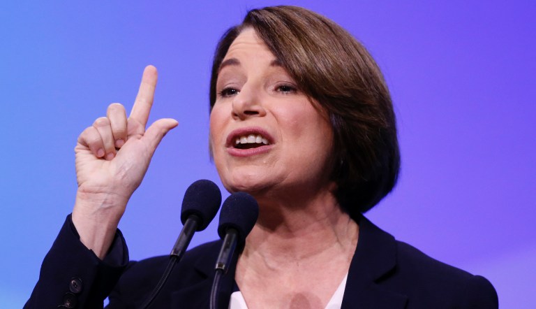 Democratic presidential candidate Sen. Amy Klobuchar, D-Minn., speaks during the New Hampshire state Democratic Party convention, Saturday, Sept. 7, 2019, in Manchester, NH. 
