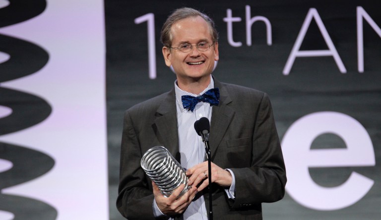Legal professor Lawrence Lessig appears onstage at the 2014 Webby Awards on Monday, May 19, 2014, in New York.