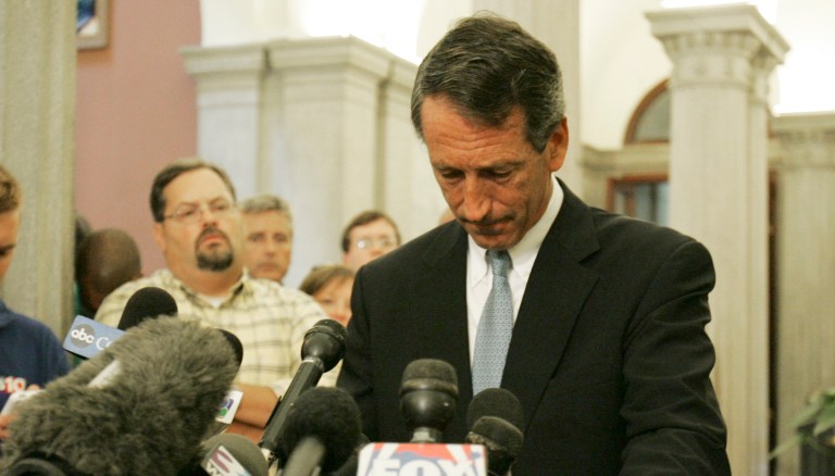 South Carolina Gov. Mark Sanford pauses to look at his notes as he admitted to having an affair during a news conference Wednesday, June 24, 2009, and was the reason why he was in Argentina.  He also announce that he is resigning as chairman of the Republican Governors Association.