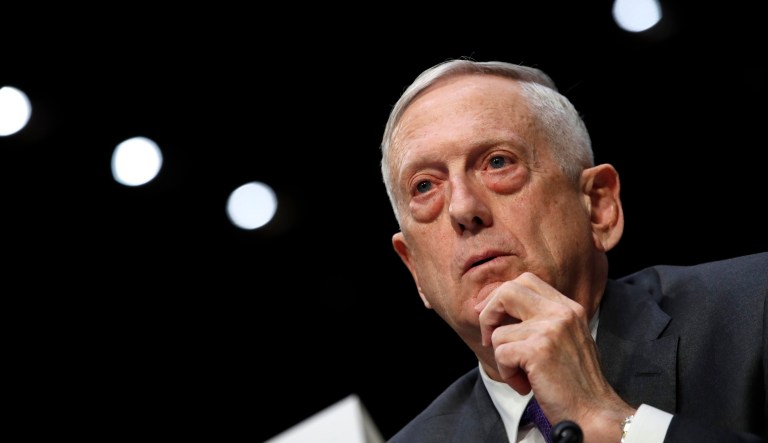 Defense Secretary Jim Mattis listens to a question on the Department of Defense budget posture during a Senate Armed Services Committee hearing, Thursday April 26, 2018, on Capitol Hill in Washington.                                                                                                  