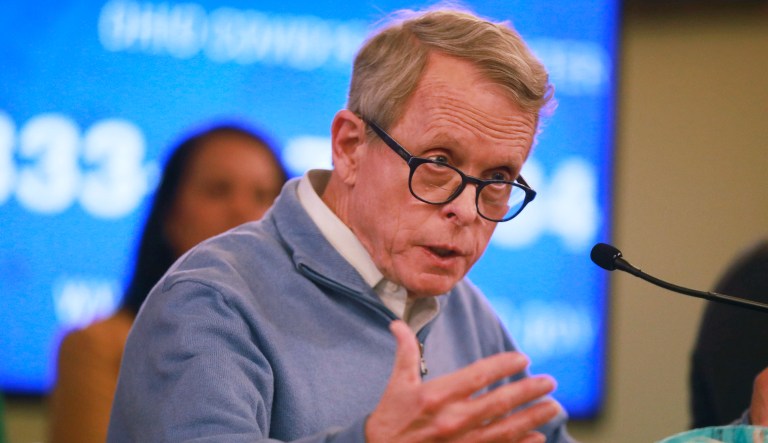 Ohio Governor Mike DeWine speaks during a public inauguration ceremony at the Ohio Statehouse, Monday, Jan. 14, 2019, in Columbus, Ohio.