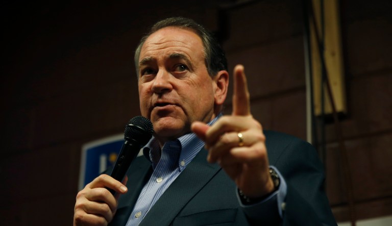Republican presidential candidate, former Arkansas Gov. Mike Huckabee speaks at Inspired Grounds Cafe, Sunday, Jan. 31, 2016, in West Des Moines, Iowa.