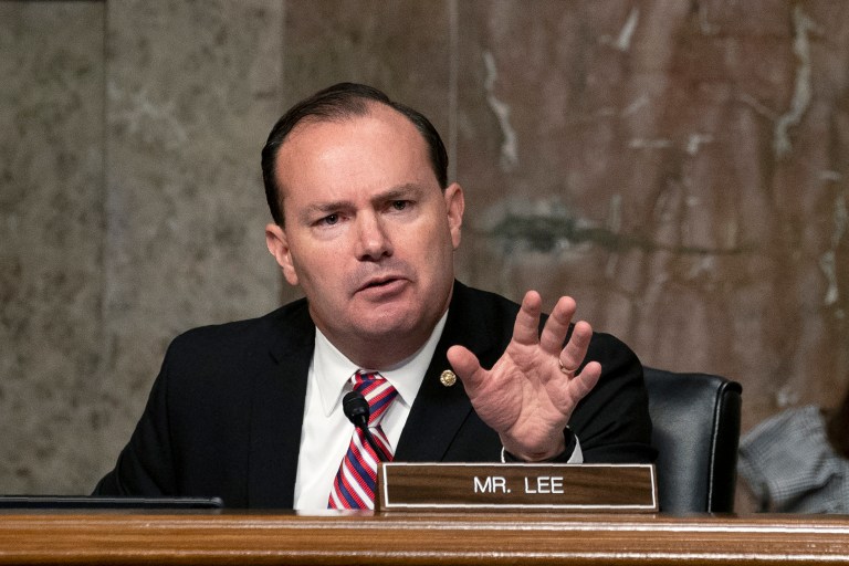 Sen. Mike Lee, R-Utah, accompanied by Sen. Bernie Sanders, I-Vt., left, and Sen. Chris Murphy, D-Conn., right, speaks at a news conference on Capitol Hill in Washington, Wednesday, Jan. 30, 2019, on a reintroduction of a resolution to end U.S. support for the Saudi-led war in Yemen.