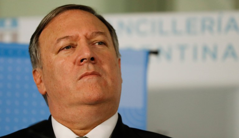 U.S. Secretary of State Mike Pompeo attends a press conference at an international counterterrorism conference in Buenos Aires, Argentina, Friday, July 19, 2019.