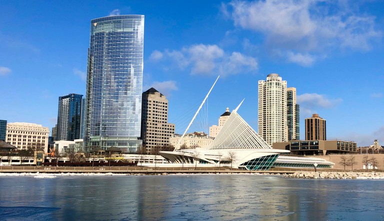 This Feb. 8, 2019 photo shows a view Milwaukee's skyline along Lake Michigan. Democrats selected Milwaukee to host their 2020 national convention Monday, setting up the party's 2020 standard-bearer to accept the presidential nomination in the heart of the old industrial belt that delivered Donald Trump to the White House.