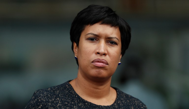 District of Columbia Mayor Muriel Bowser pauses during a news conference at One Judiciary Square in Washington, Thursday, Oct. 5, 2017.