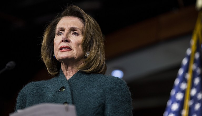 House Minority Leader Nancy Pelosi, a Democrat from California, speaks during a news conference on Capitol Hill on Jan. 18, 2018.