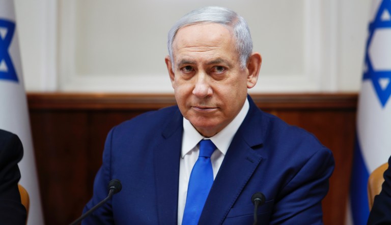 Israel's Prime Minister Benjamin Netanyahu attends the weekly cabinet meeting in Jerusalem, Sunday, July 14, 2019.