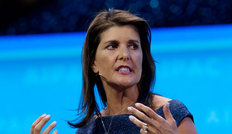 Former Ambassador to the U.N Nikki Haley speaks  at the 2019 American Israel Public Affairs Committee (AIPAC) policy conference, at Washington Convention Center, in Washington, Monday, March 25, 2019.