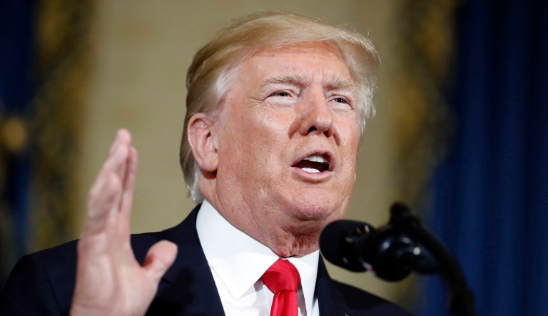 FILE - In this July 24, 2017, file photo, President Donald Trump speaks about healthcare in the Blue Room of the White House in Washington.The Trump administration says itâs freezing payments under an âObamacareâ program that protects insurers with sicker patients from financial losses, a move expected to add to premium increases next year. Making the announcement Saturday, July 7, 2018 officials say the administration is acting because of conflicting rulings in lawsuits filed by some smaller insurers who question whether theyâre being fairly treated.