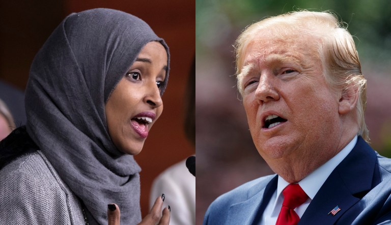 Rep. Ilhan Omar and President Trump are shown.