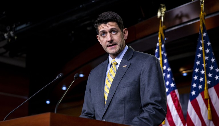 Speaker Paul Ryan, a Republican from Wisconsin, speaks during a news conference on Capitol Hill in Washington, D.C., U.S., on Thursday, June 21, 2018. PresidentÂ Donald TrumpÂ said he is ordering federal agencies to reunite immigrant families that were split by his administration's policy separating parents from children when they were caught illegally crossing the U.S. border with Mexico.