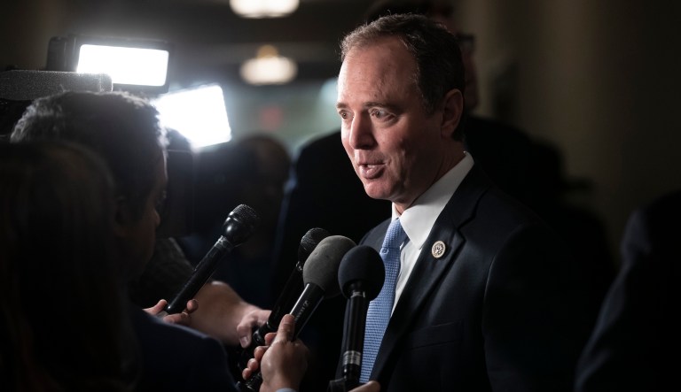 Rep. Adam Schiff, D-Calif., expected to become chairman of the House Intelligence Committee, speaks with reporters as he arrives for Democratic leadership elections on Capitol Hill in Washington, Wednesday, Nov. 28, 2018.