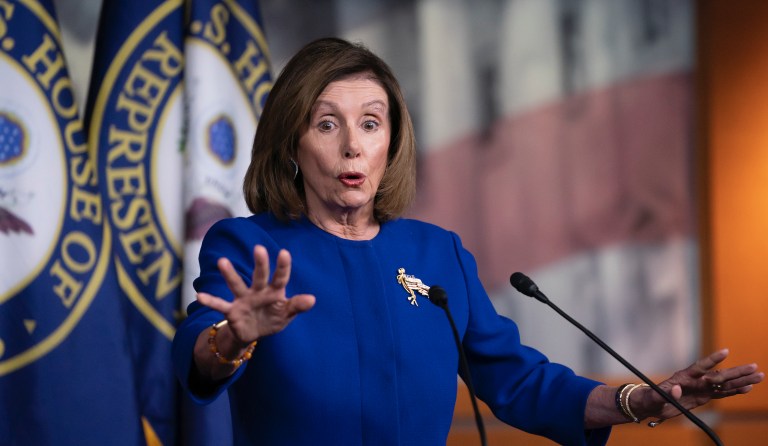 Speaker of the House Nancy Pelosi, D-Calif., meets with reporters following escalation of tensions this week between the U.S. and Iran, Thursday, Jan. 9, 2020, on Capitol Hill in Washington. 