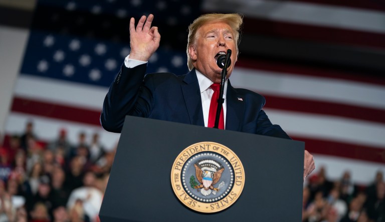 President Donald Trump speaks during a campaign rally at the Wildwoods Convention Center Oceanfront, Tuesday, Jan. 28, 2020, in Wildwood, N.J. 