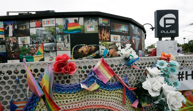 An outside view of the Pulse nightclub temporary memorial is seen before a news conference to introduce legislation that would designate the Pulse nightclub site as a national memorial, Monday, June 10, 2019, in Orlando, Fla.