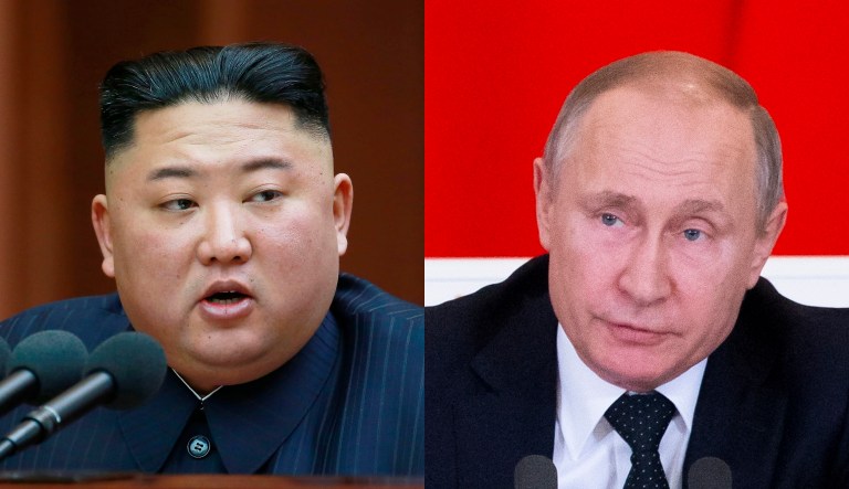 Kim Jong Un of North Korea and Vladimir Putin of Russia are pictured.