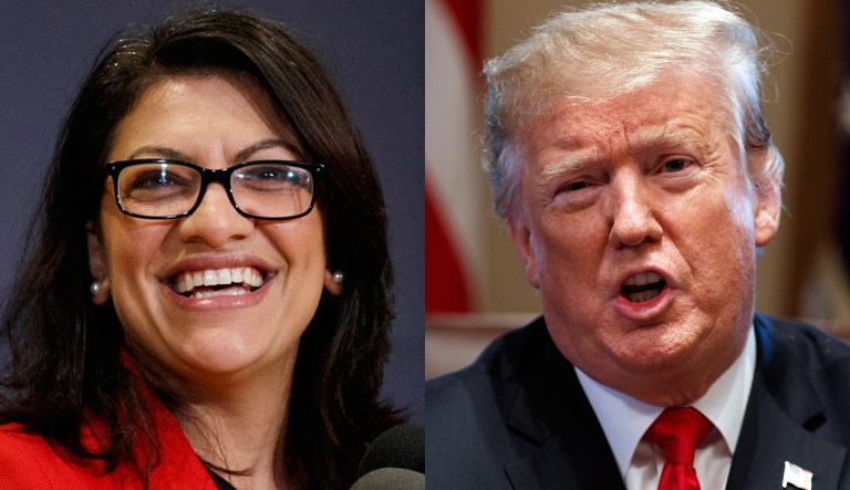 Rashida Tlaib and Donald Trump.