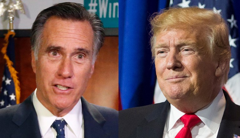 Pictured are Mitt Romney, left, and Donald Trump, right.