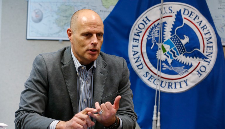 In this Nov. 9, 2018, photo, acting ICE Director Ron Vitiello gestures during an interview in Richmond, Virginia.