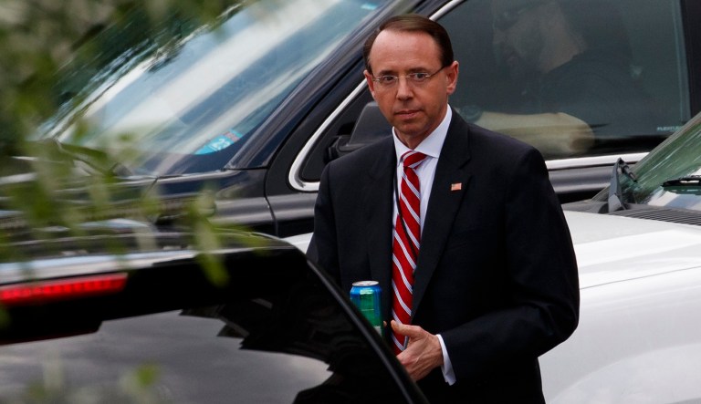 Deputy Attorney General Rod Rosenstein leaves the White House, Monday, May 21, 2018, in Washington.