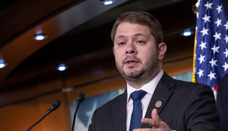 In this April 13, 2018 file photo, Rep. Ruben Gallego, D-Ariz., speaks at a news conference to criticize President Donald Trump for his threatened strikes in Syria on Capitol Hill in Washington.