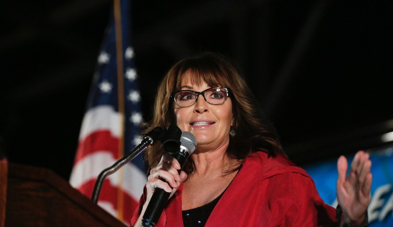 Former Alaska Gov. Sarah Palin speaks at a rally, Thursday, Sept. 21, 2017, in Montgomery, Ala. Palin is in Montgomery to support support of Judge Roy Moore for the U.S. Senate candidacy.