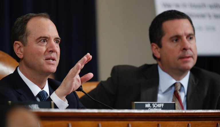 House Intelligence Committee Chairman Adam Schiff, left, and ranking member Devin Nunes, right.