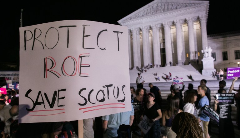 Pro-choice and anti-abortion protesters demonstrate in front of the U.S. Supreme Court. President Trump announced his Supreme Court nominee Judge Brett Kavanaugh Monday night.