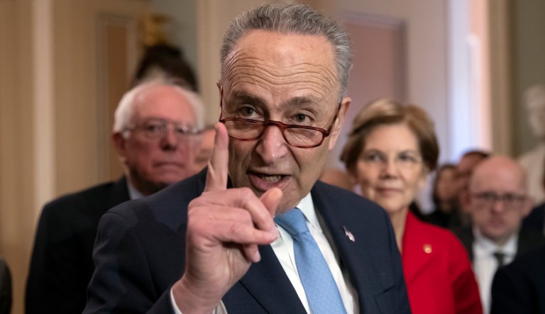 Chuck Schumer (D-NY) speaks during a news conference following a meeting of the Democratic Caucus, Washington, Wednesday, Nov. 14, 2018.