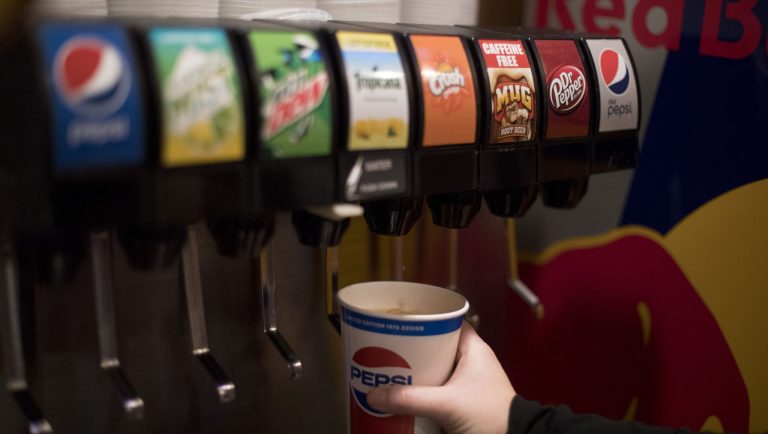 FILE - This Dec. 25, 2018, file photo shows soda fountain dispenser at the Back Bowl bowling alley in Eagle, Colo. PepsiCo Inc. reports financial results on Wednesday, April 17, 2019. 