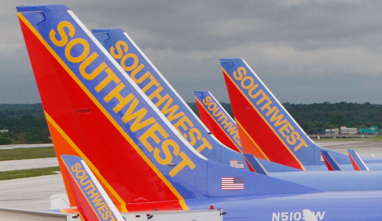 Southwest Airlines jets are seen parked at their gates at Baltimore Washington International Airport in Baltimore, Md.
