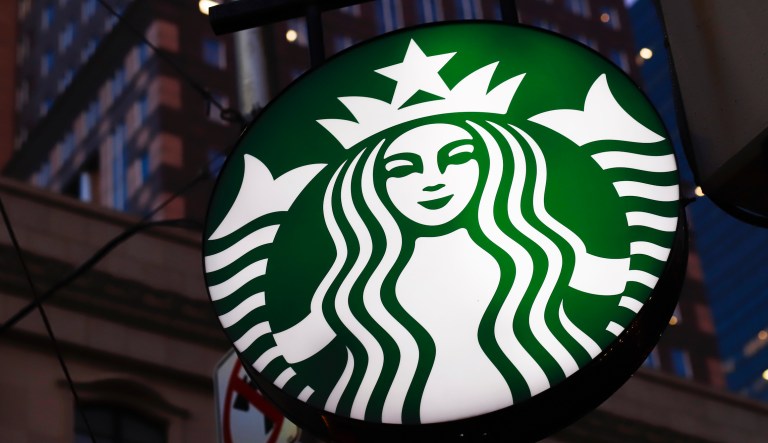 This is the Starbucks sign outside a Starbucks coffee shop in downtown Pittsburgh on Wednesday, June 26, 2019.