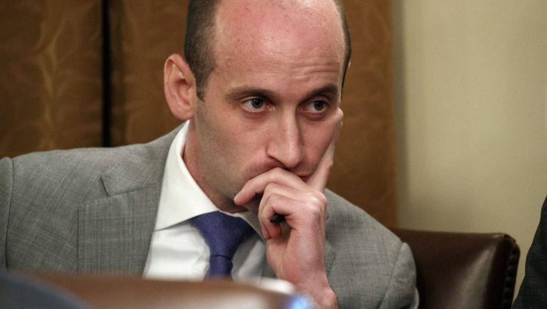 White House senior adviser Stephen Miller listens as President Donald Trump speaks during a cabinet meeting at the White House, Thursday, June 21, 2018, in Washington. 