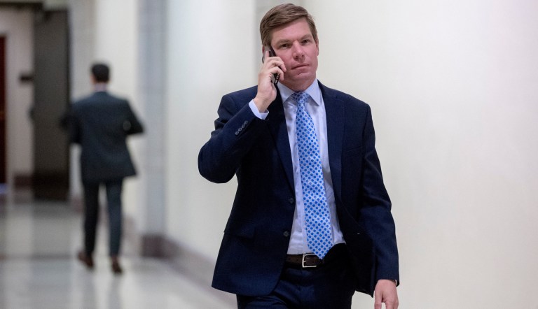 Rep. Eric Swalwell, D-Calif., appears on Capitol Hill in Washington, Thursday, July 11, 2019. Swalwell announced Monday that he is dropping out of the 2020 race for President of the United States. 