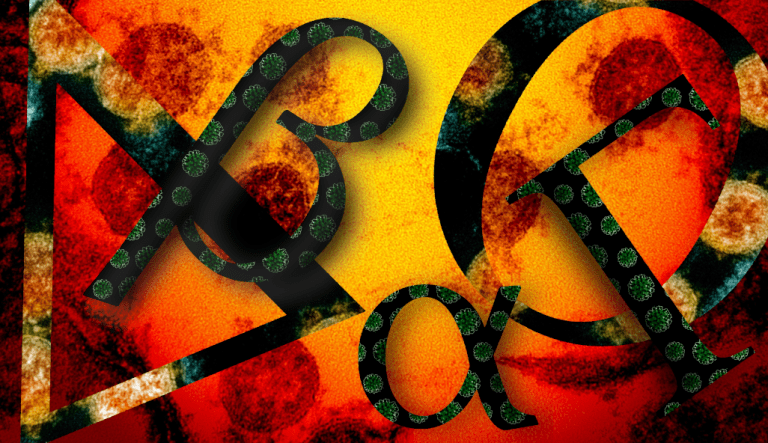 Pictures of the coronavirus are seen alongside the Greek letters alpha, beta, gamma, delta, and omicron.