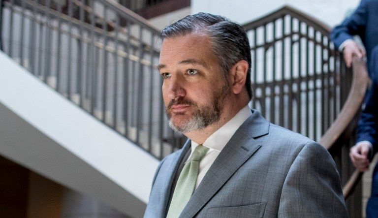 Sen. Ted Cruz, R-Texas, arrives for a closed door meeting for Senators on election security on Capitol Hill in Washington, Wednesday, July 10, 2019.