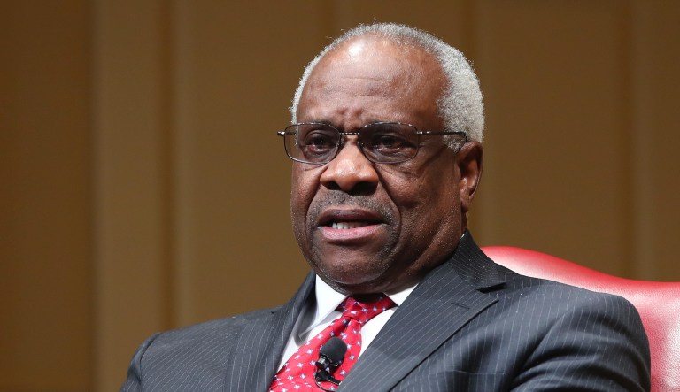 Associated Justice Clarence Thomas speaks during an event at the Library of Congress in Washington, Thursday, Feb. 15, 2018.                                                                                                         