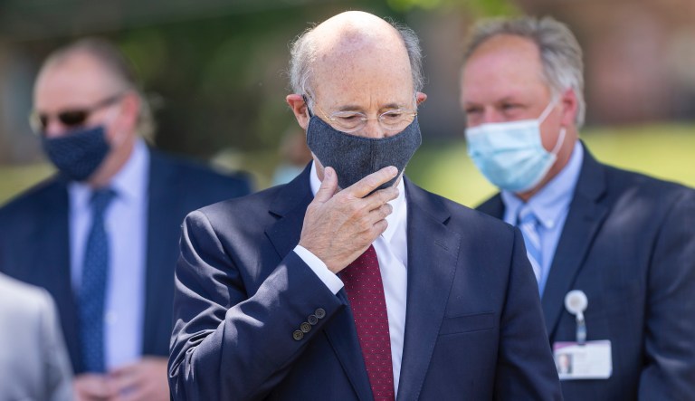 Pennsylvania Gov. Tom Wolf prepares to speak at a press conference outside UPMC Pinnacle Community Osteopathic Hospital in Lower Paxton Twp, Pa,. on Monday, June 29, 2020.